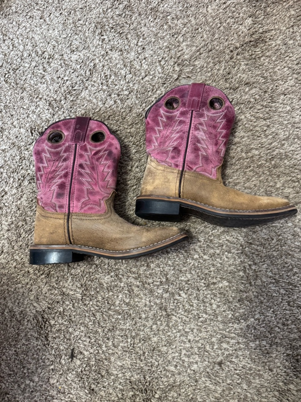 Shyanne Pink and Tan Kids Pull-On Cowboy Boots